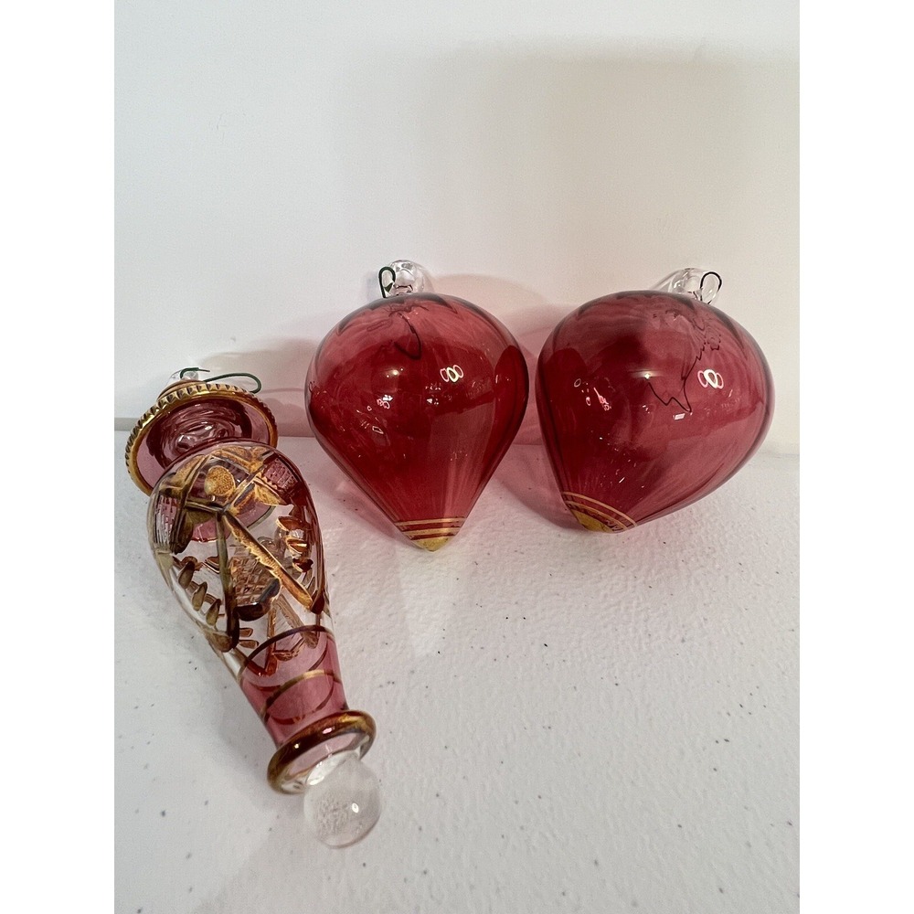 Red Blown Glass Christmas Teardrop And Ball Ornament Set Of 3